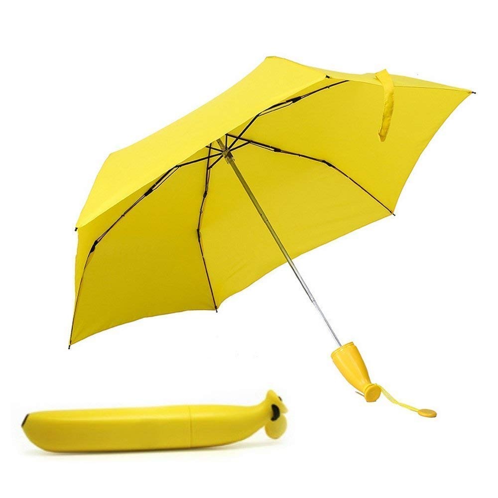 Banana-shaped mini umbrella, foldable and trendy design. Banana-shaped mini umbrella, foldable and trendy design.